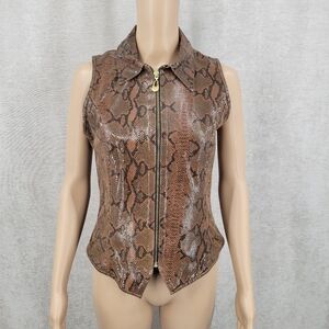 St. Maarten Vintage Snakeskin Pattern Leather Vest Sleeveless Gold Hardware